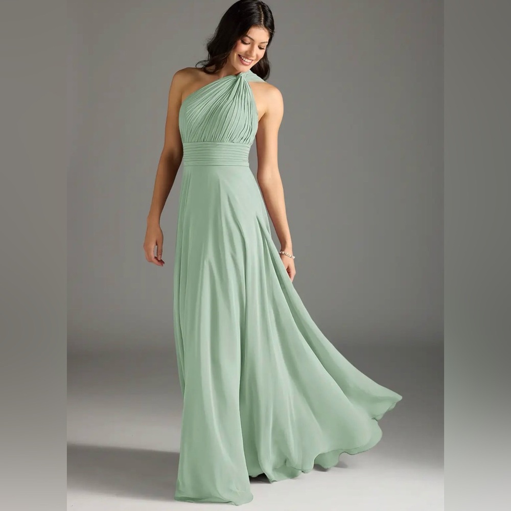 Azazie Charlize A-Line One Shoulder Chiffon Floor Length Dress Women’s Size 12